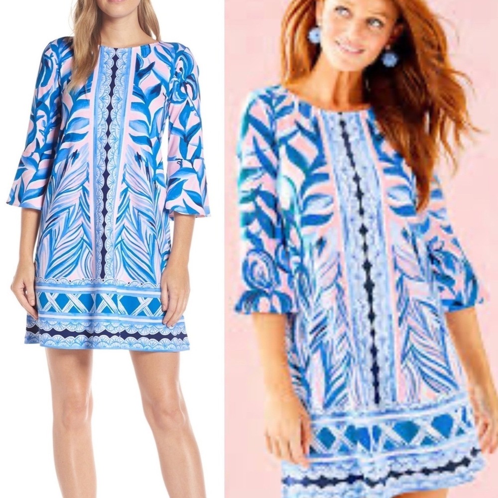 Lilly Pulitzer Ophelia Shift Swing Dress Womens Medium‎ Pink Blue Coastal Preppy